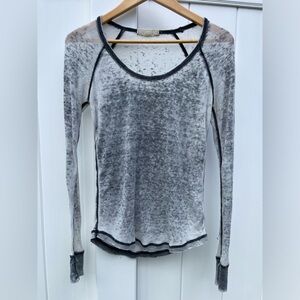 M Grey Distressed Long Sleeve Waffle T-Shirt
